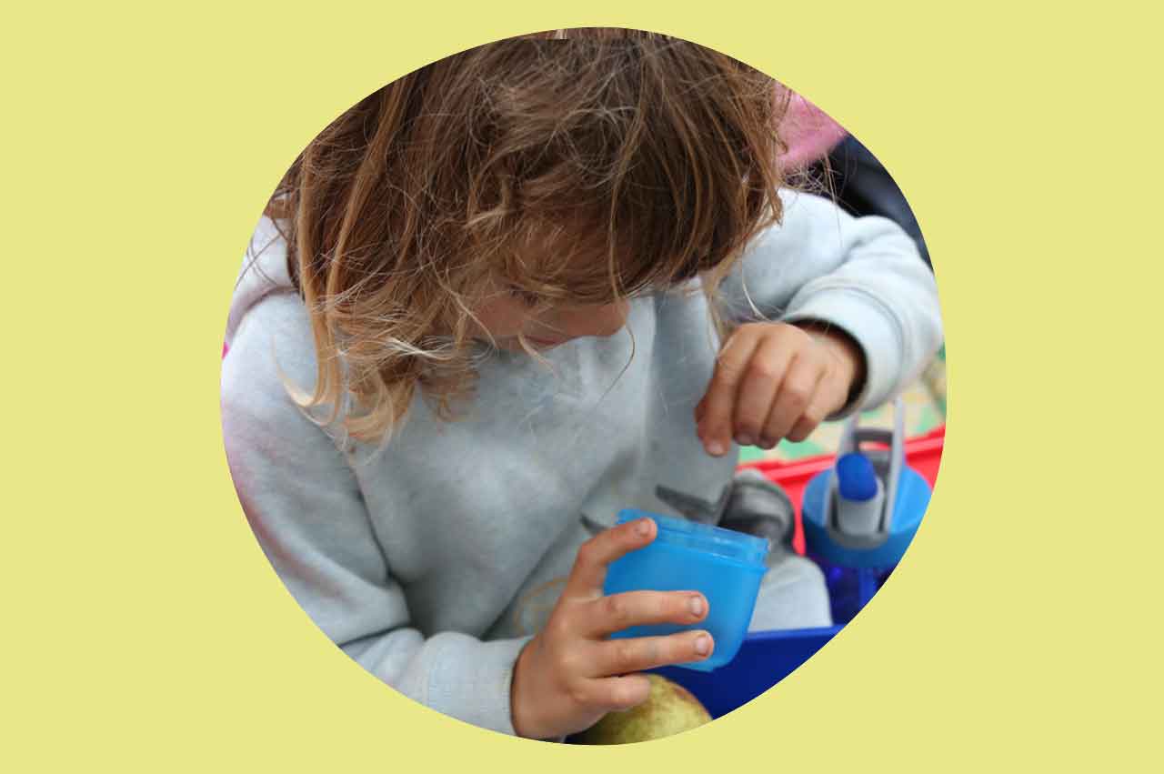 A boy chooses what he would like to eat for lunch. 