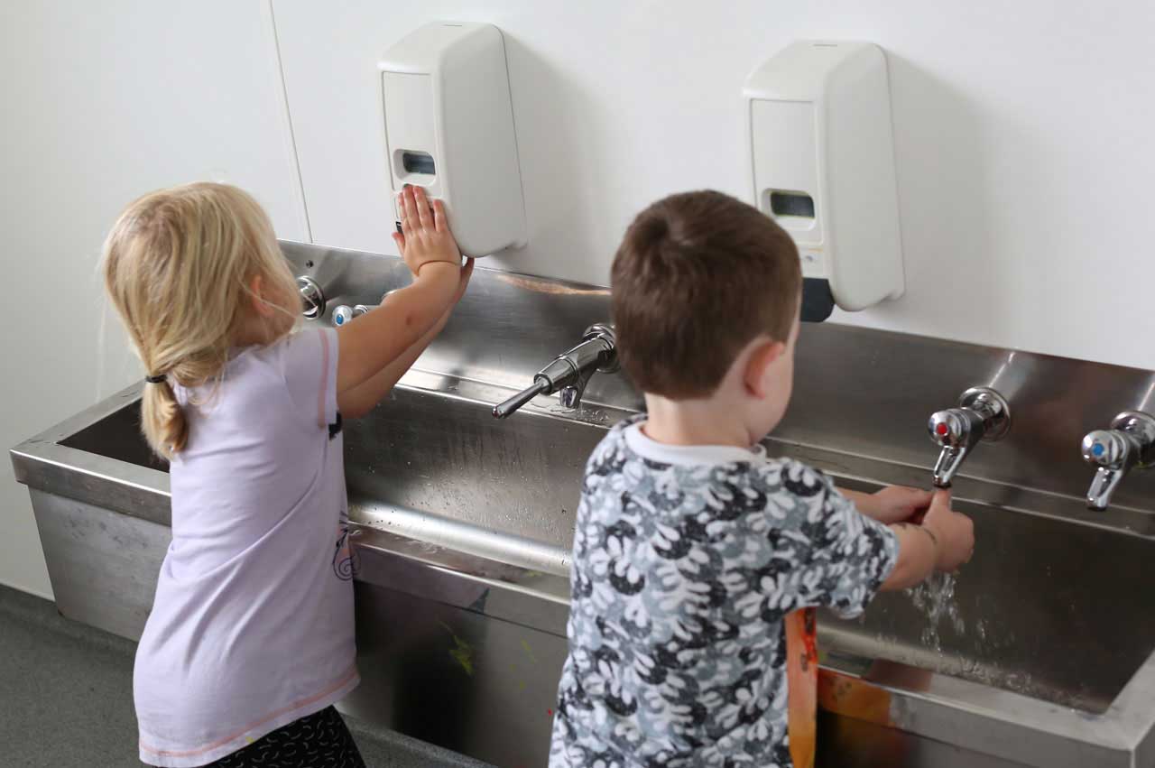 Children are able to wash their hands independently in the children bathroom